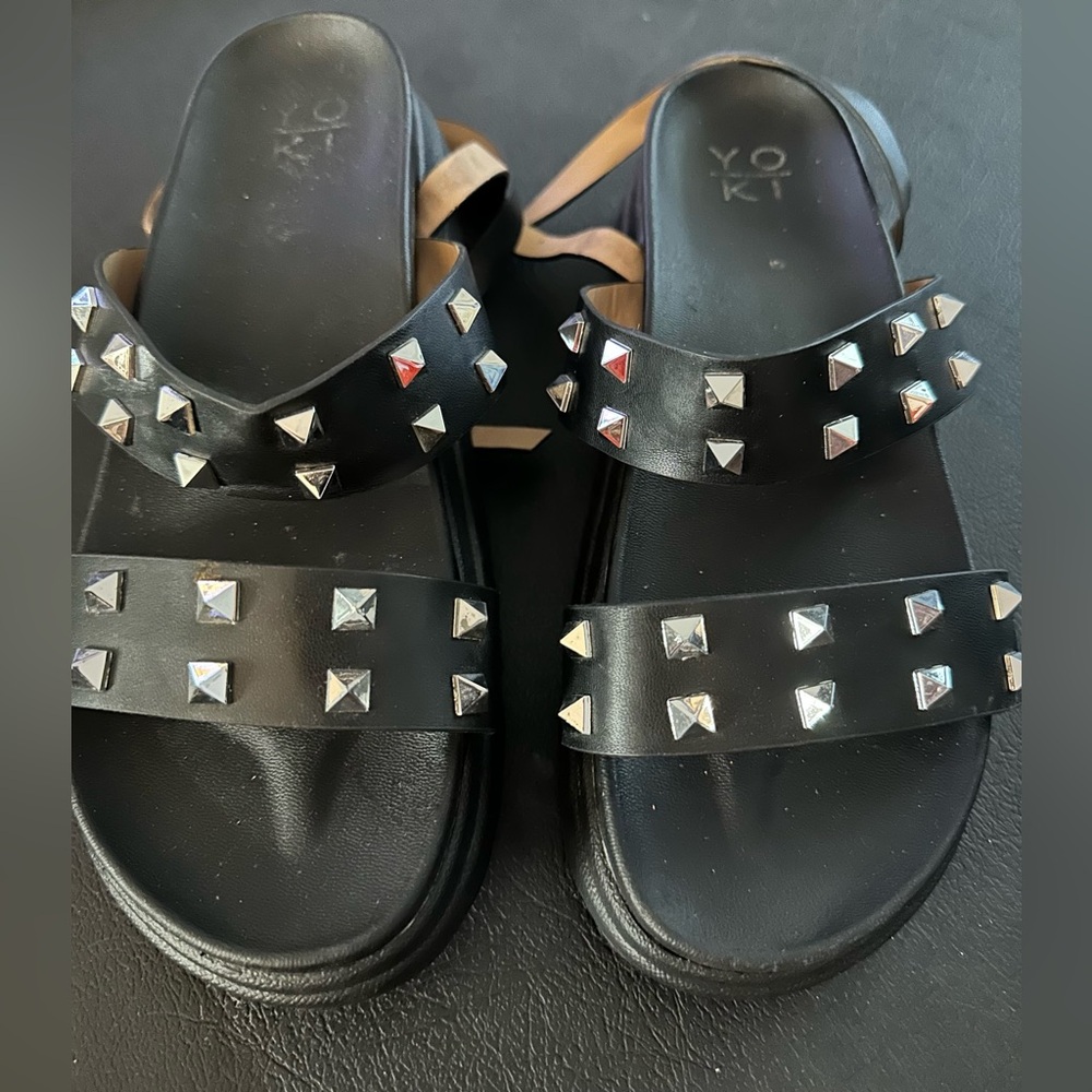 Yoki Black Studded Ankle Strap Sandals